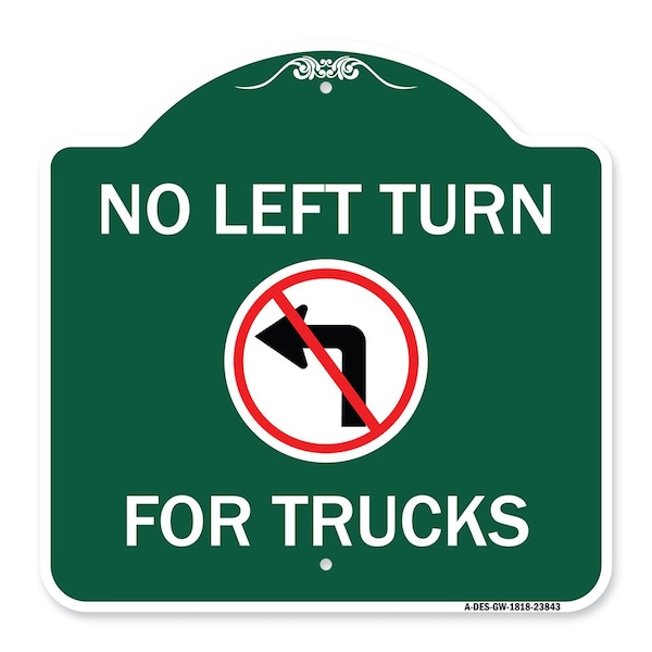 Signmission No Left Turn for Trucks W/ Graphic, Green & White Aluminum Sign, 18" x 18", GW-1818-23843 A-DES-GW-1818-23843 - main